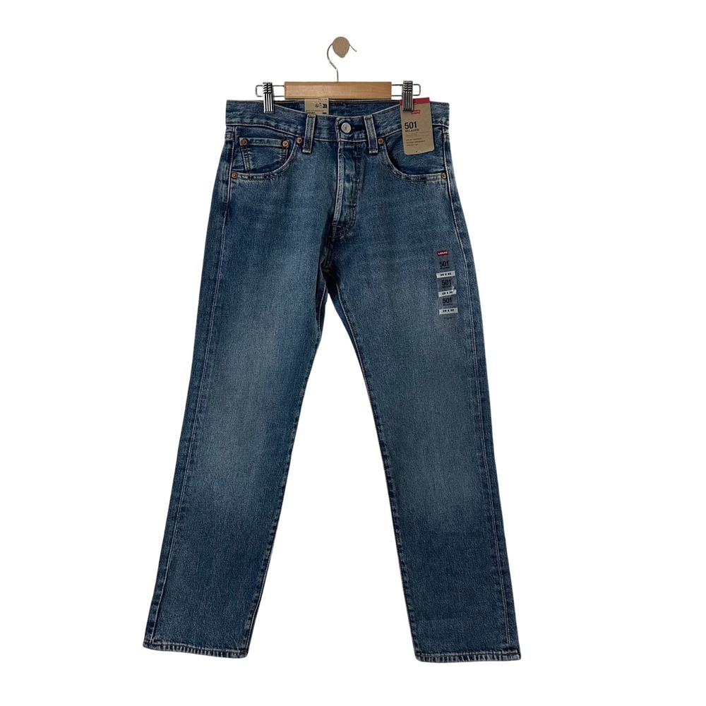 Levis 501 Relaxed Mens Jeans 29x30‎ Medium Wash Blue Button Fly Denim 0057V-0006